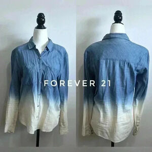Forever 21  Ombre Denim Chambray Long Sleeve Shirt size S